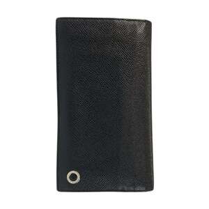 BVLGARI Black Blue Silver Hardware Leather Long Wallet Men's